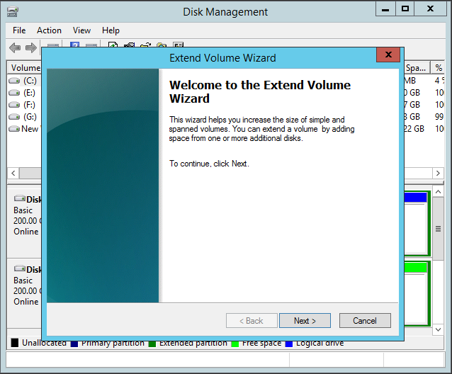 Windows 2012 Extend Volume Wizard