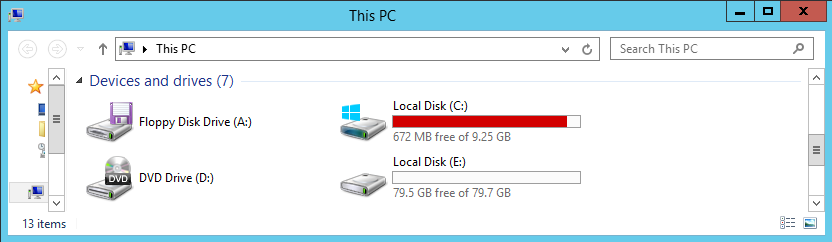 Windows Server 2012 R2 system partition low disk space