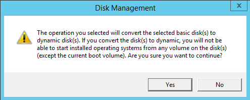 Warning on converting to dynamic disk