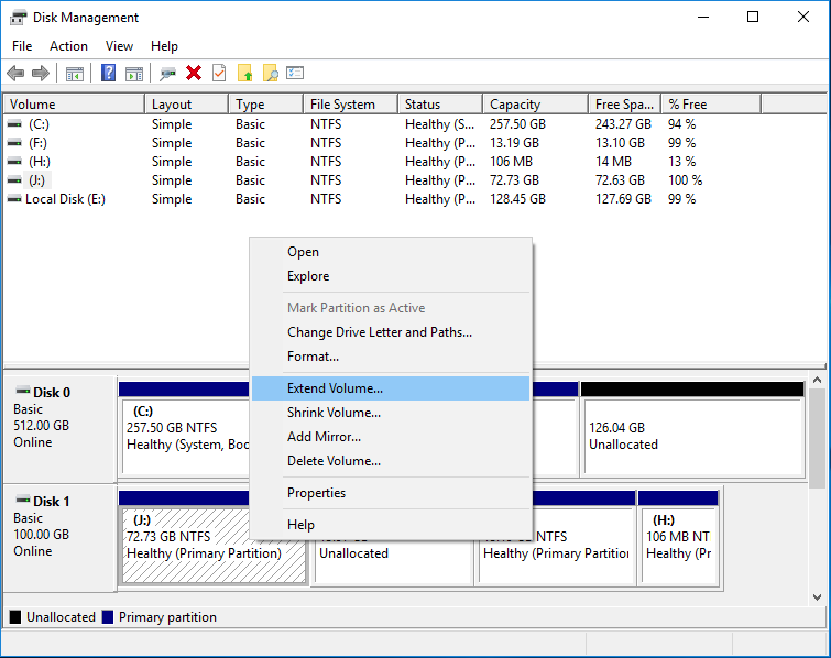 Disk Management to Extend Volume