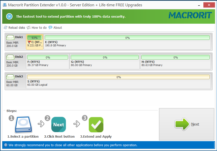 Partition Extender Main Interface