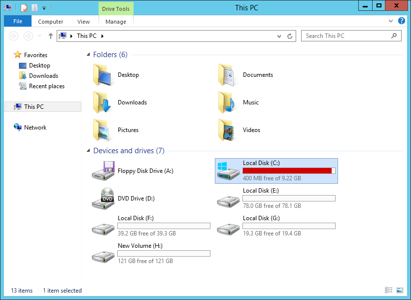 Server 2012 System Partition Low disk space
